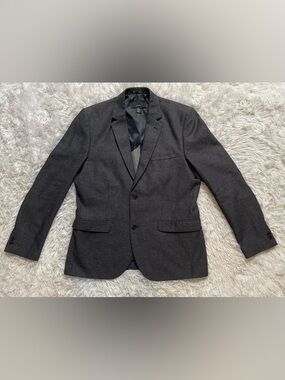 H&M Regular Fit Wool Blend Business Blazer Suit Jacket Elbow Patches Gray 44R